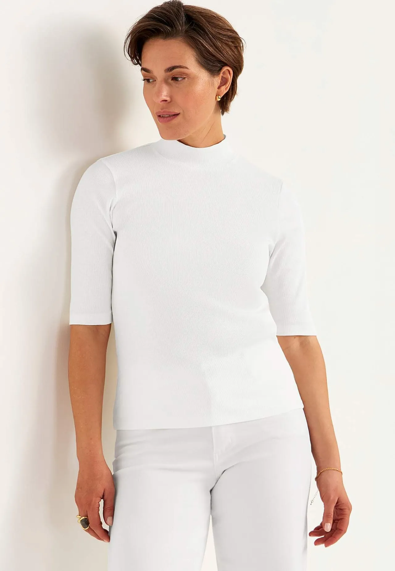 Poloskjorter|Toppe- Ribbet top med turtleneck Hvid