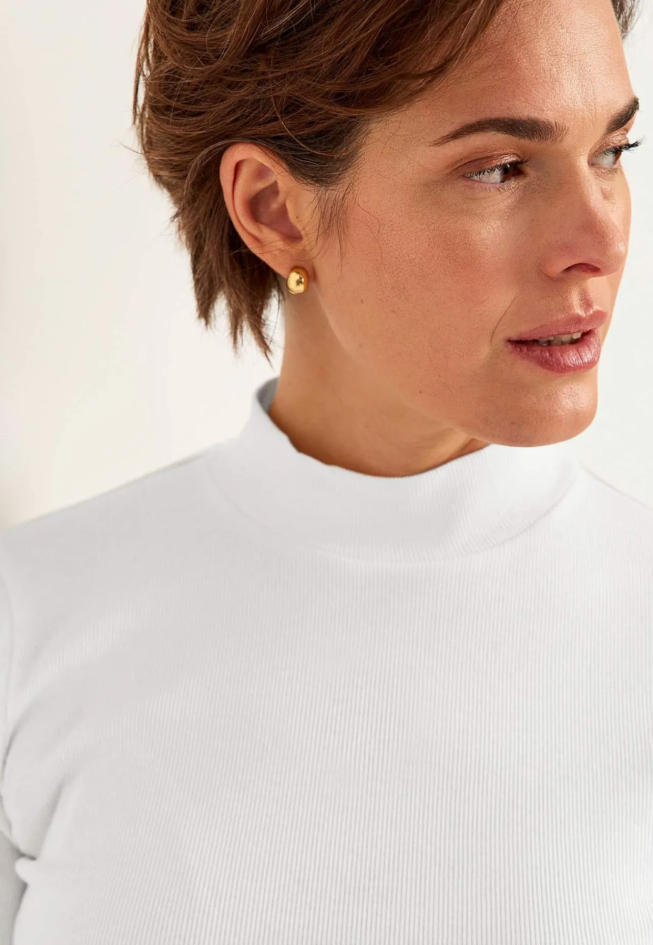 Poloskjorter|Toppe- Ribbet top med turtleneck Hvid