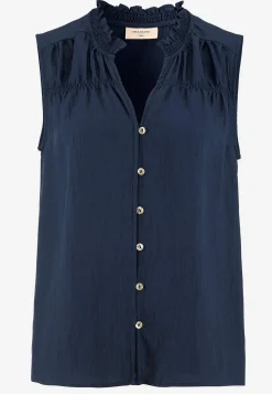 Tanktoppe|Bluser-Freequent Ærmeløs bluse med rynkedetaljer Marine