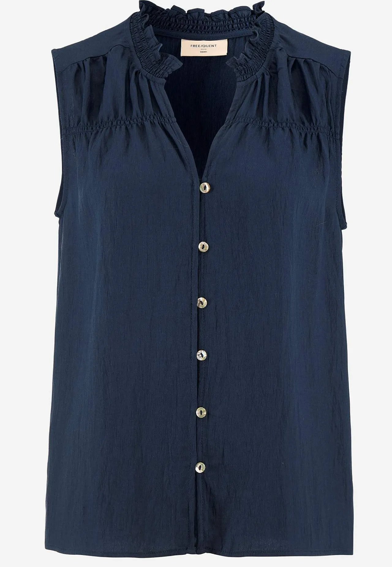Tanktoppe|Bluser-Freequent Ærmeløs bluse med rynkedetaljer Marine