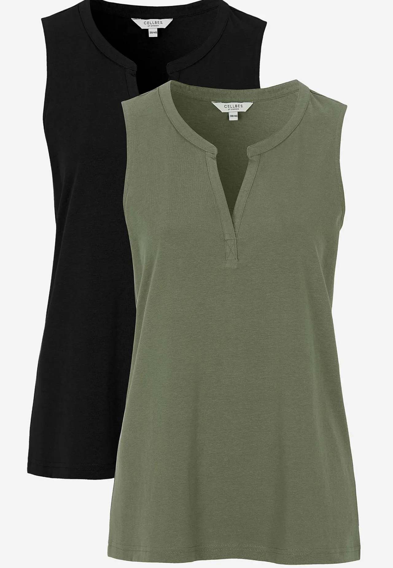 Tanktoppe-Cellbes of Sweden Ærmeløs top i økologisk bomuld 2-pack Kakigrøn + Sort / Ensfarvet