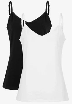 Tanktoppe|Toppe Og Tanktoppe- Singlet i blød, økologisk bomuld 2-pack Sort + Hvid