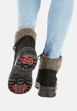 Lædersko|Boots- Skindstøvle med udtrækkelige crampons Sort