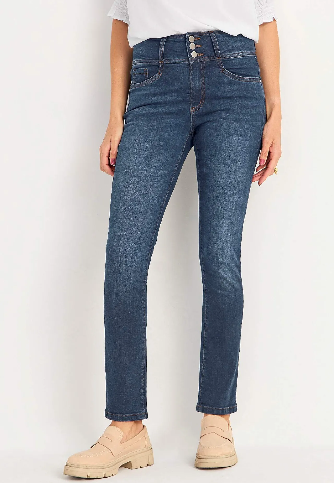 Høj Talje|Ankeljeans- Smalle jeans med høj talje - tre længder Jennifer Mørkeblå / Denim