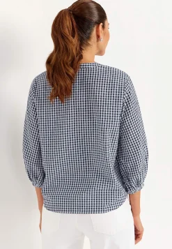 Bluser|Bluser Med Pufærmer-Cellbes of Sweden Småternet bluse i seersucker Blå