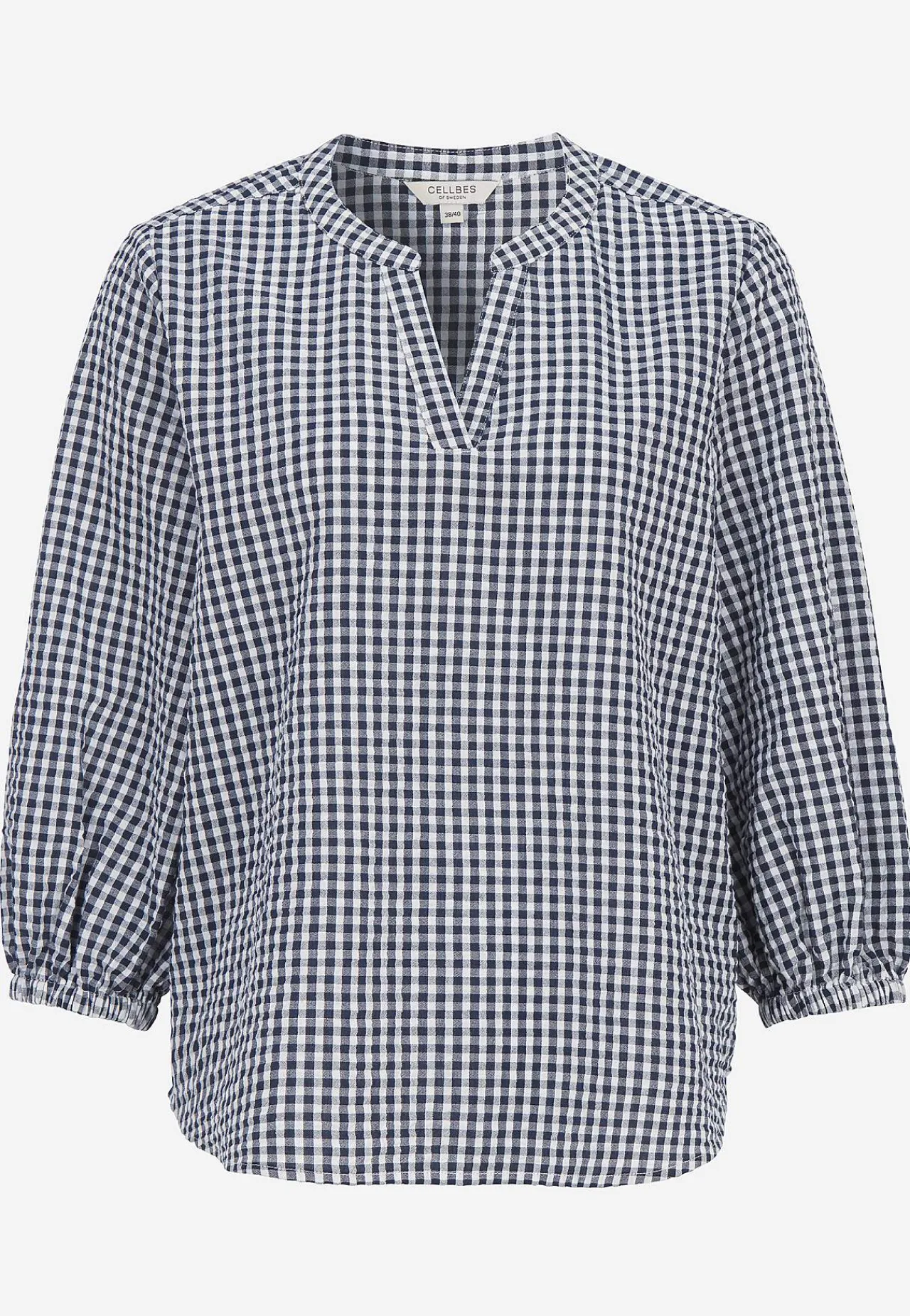 Bluser|Bluser Med Pufærmer-Cellbes of Sweden Småternet bluse i seersucker Blå