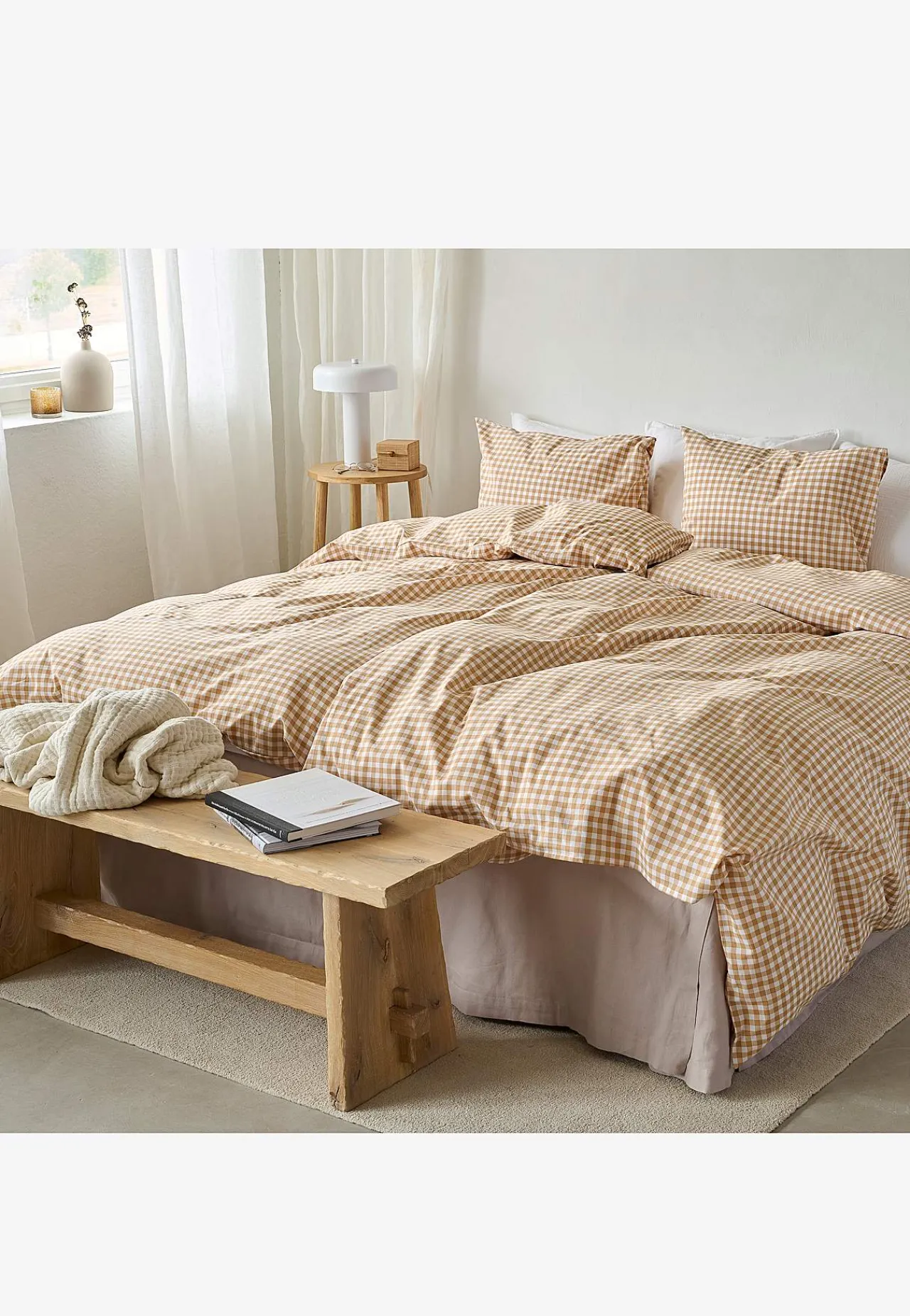 Sengesæt- Småternet sengesæt 150x210 cm Beige / Ternet