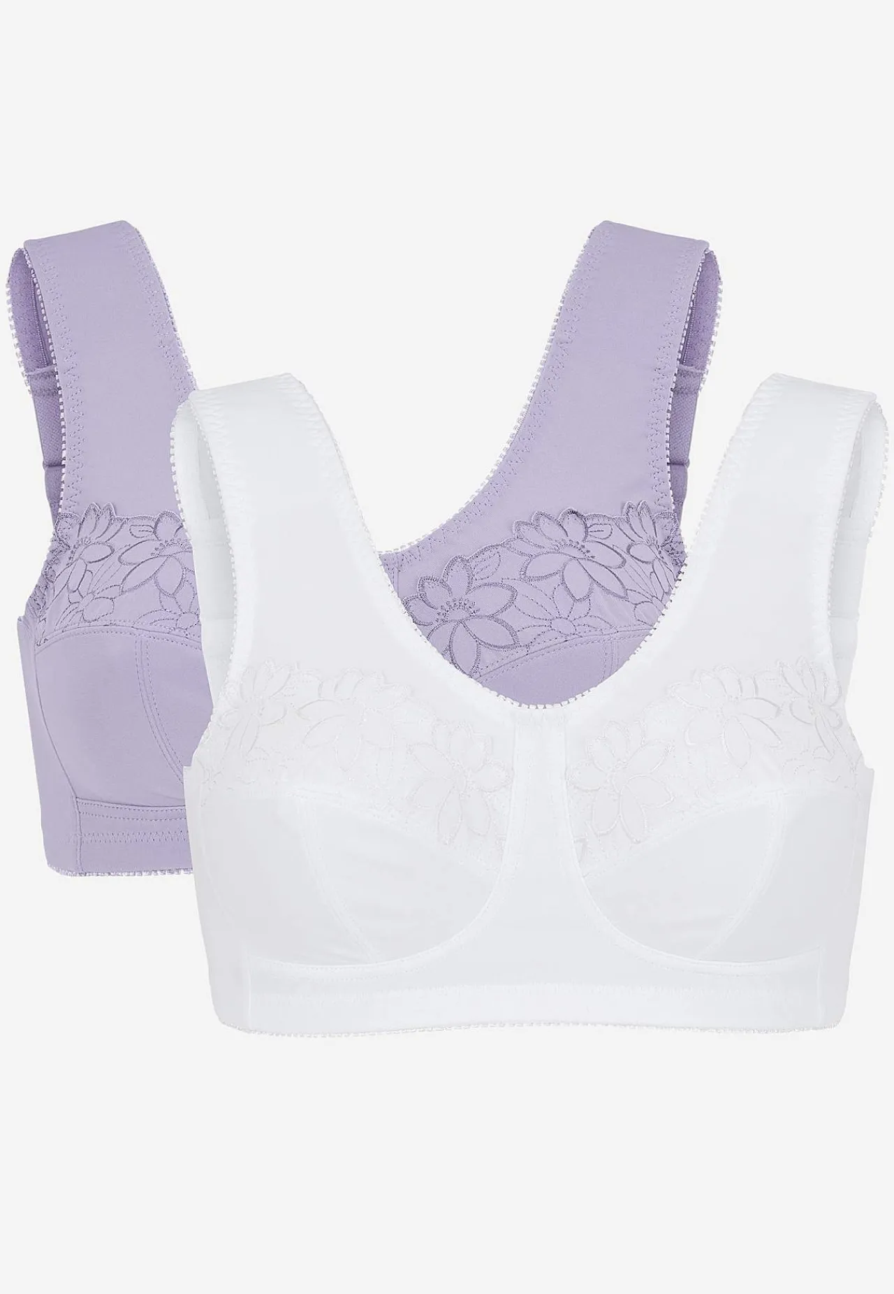 2-Pack|Undertøj- Soft BH med broderi Lily 2-pack Lilla + Hvid