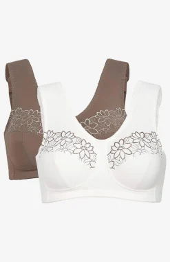 2-Pack|Undertøj-Cellbes of Sweden Soft BH med broderi Lily 2-pack Nougat + Hvid