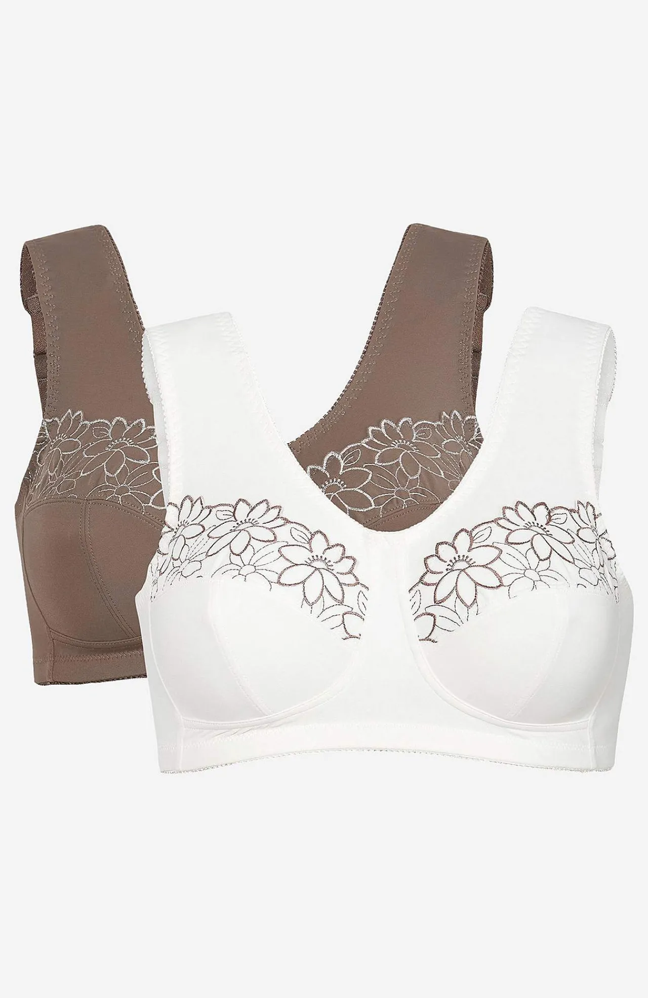 2-Pack|Undertøj-Cellbes of Sweden Soft BH med broderi Lily 2-pack Nougat + Hvid