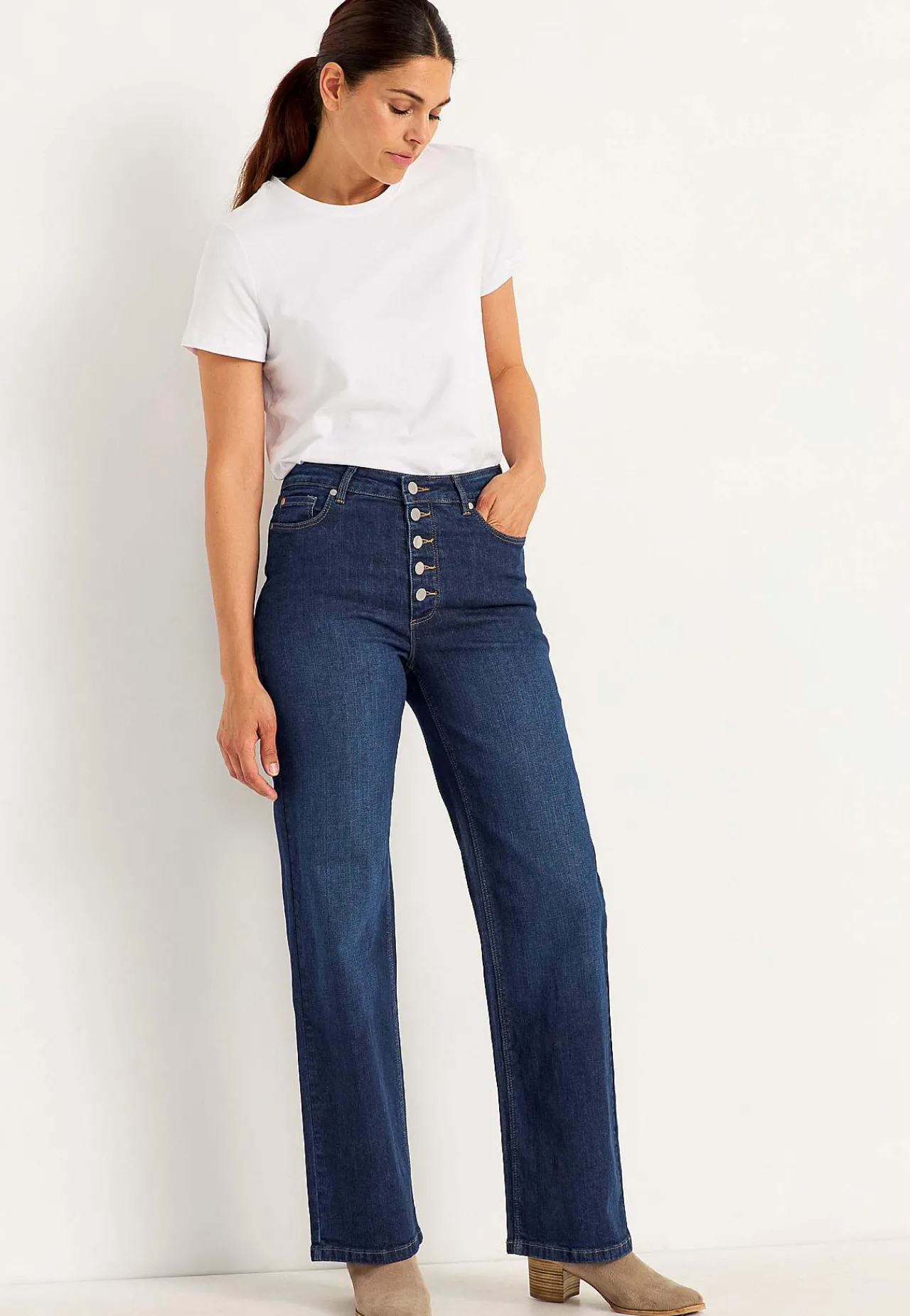 Høj Talje|Straight Fit- Stretchjeans med høj talje Mørkeblå / Denim