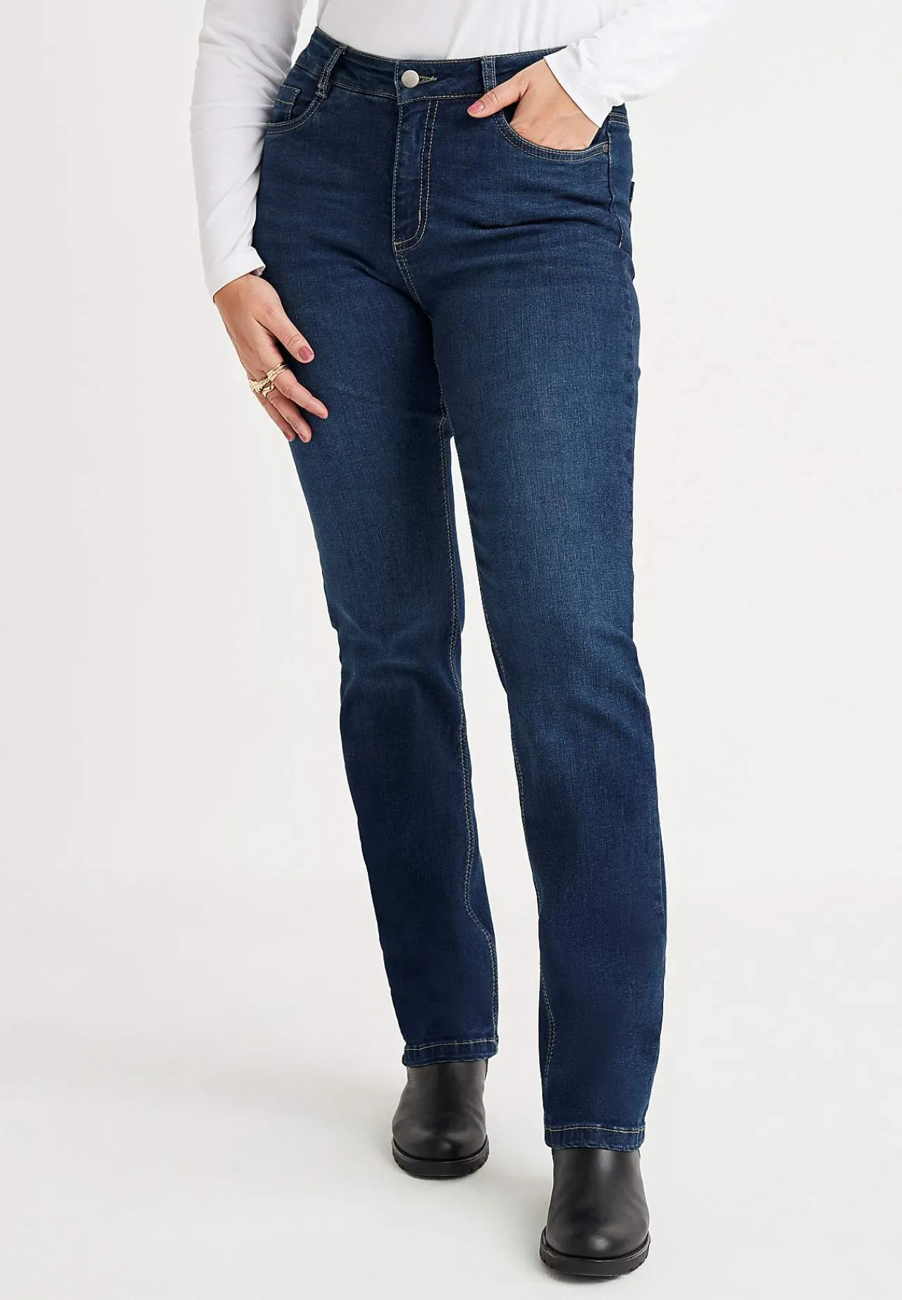Ankeljeans|Flere Længder-Cellbes of Sweden Stretchjeans med lige ben - tre længder Linnea Mellemblå / Denim