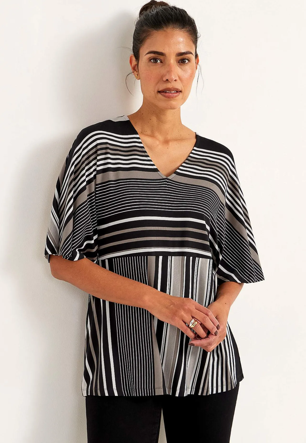 Mønstrede|Toppe-Cellbes of Sweden Stribet jerseytop Sort / Stribet