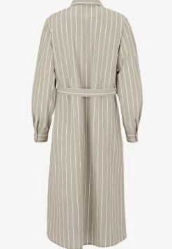 Midikjoler|Langærmet Kjole- Stribet kjole med lommer Beige / Hvid
