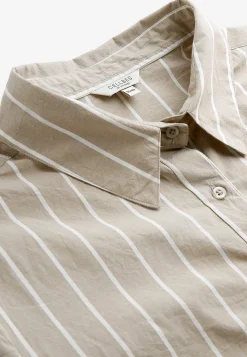 Midikjoler|Langærmet Kjole- Stribet kjole med lommer Beige / Hvid