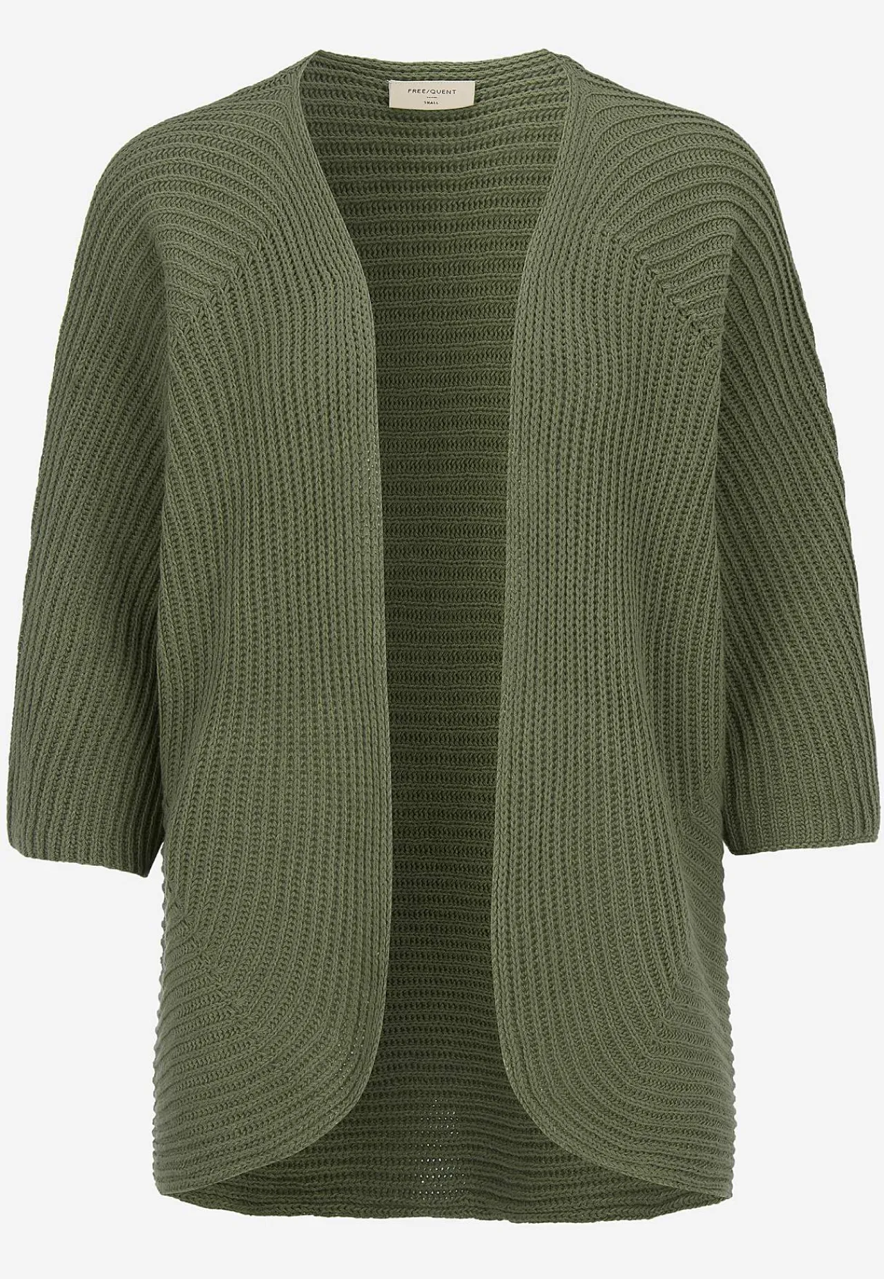 Cardiganer|Cardiganer-Freequent Strikket cardigan med trekvartærme Olivengrøn