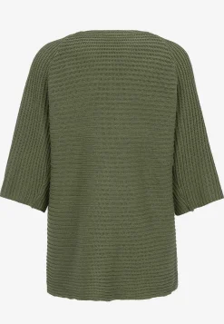 Cardiganer|Cardiganer-Freequent Strikket cardigan med trekvartærme Olivengrøn