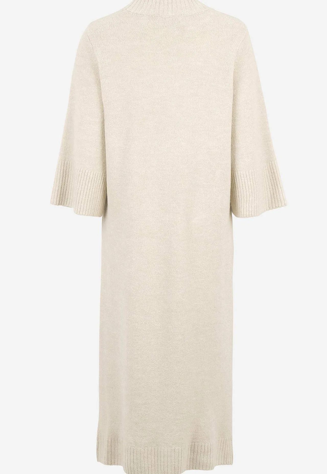 Strikkjoler|Kjoler- Strikket kjole med høj slids Lys beige / Meleret