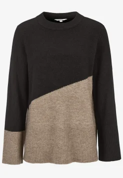 Trøjer|Striktrøjer- Strikket trøje med afrundet krave Sort / Beige