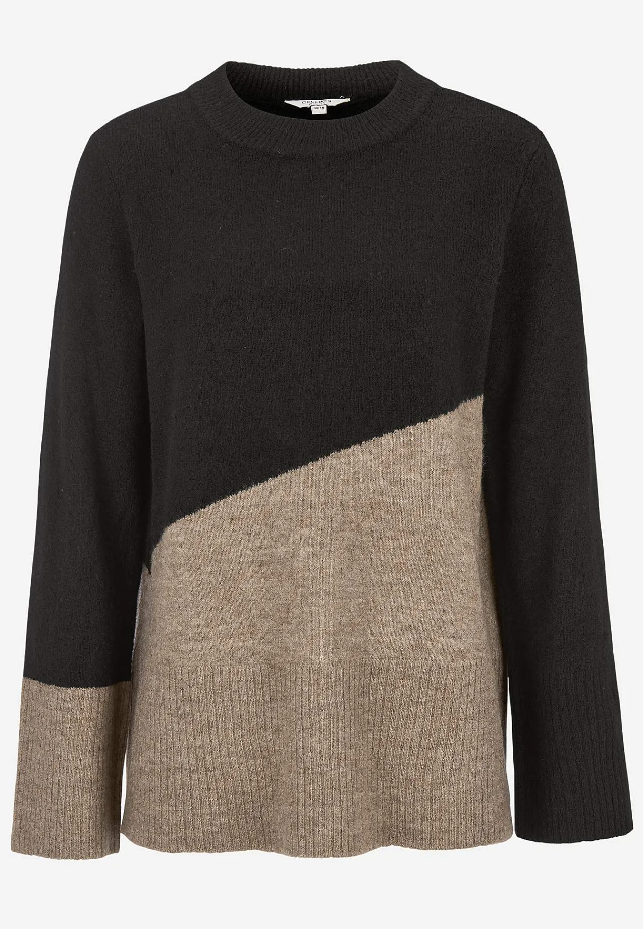 Trøjer|Striktrøjer- Strikket trøje med afrundet krave Sort / Beige