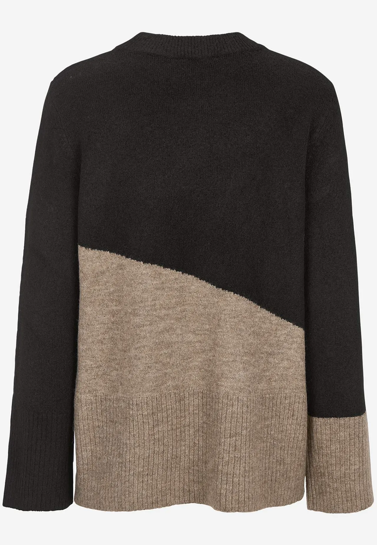 Trøjer|Striktrøjer- Strikket trøje med afrundet krave Sort / Beige