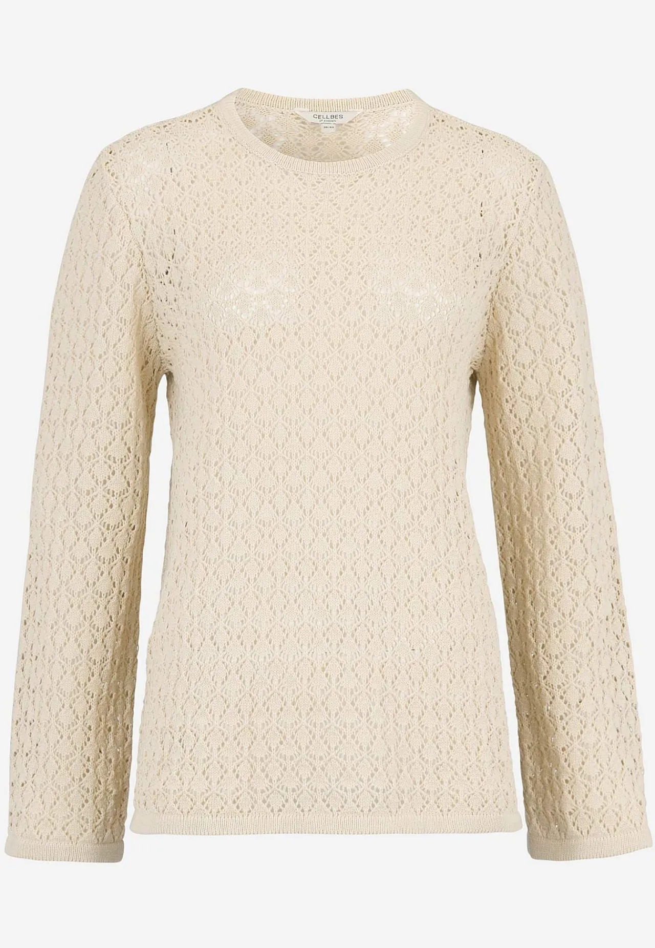 Trøjer|Striktrøjer- Strikket trøje med hulmønster Lys beige