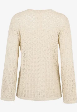 Trøjer|Striktrøjer- Strikket trøje med hulmønster Lys beige