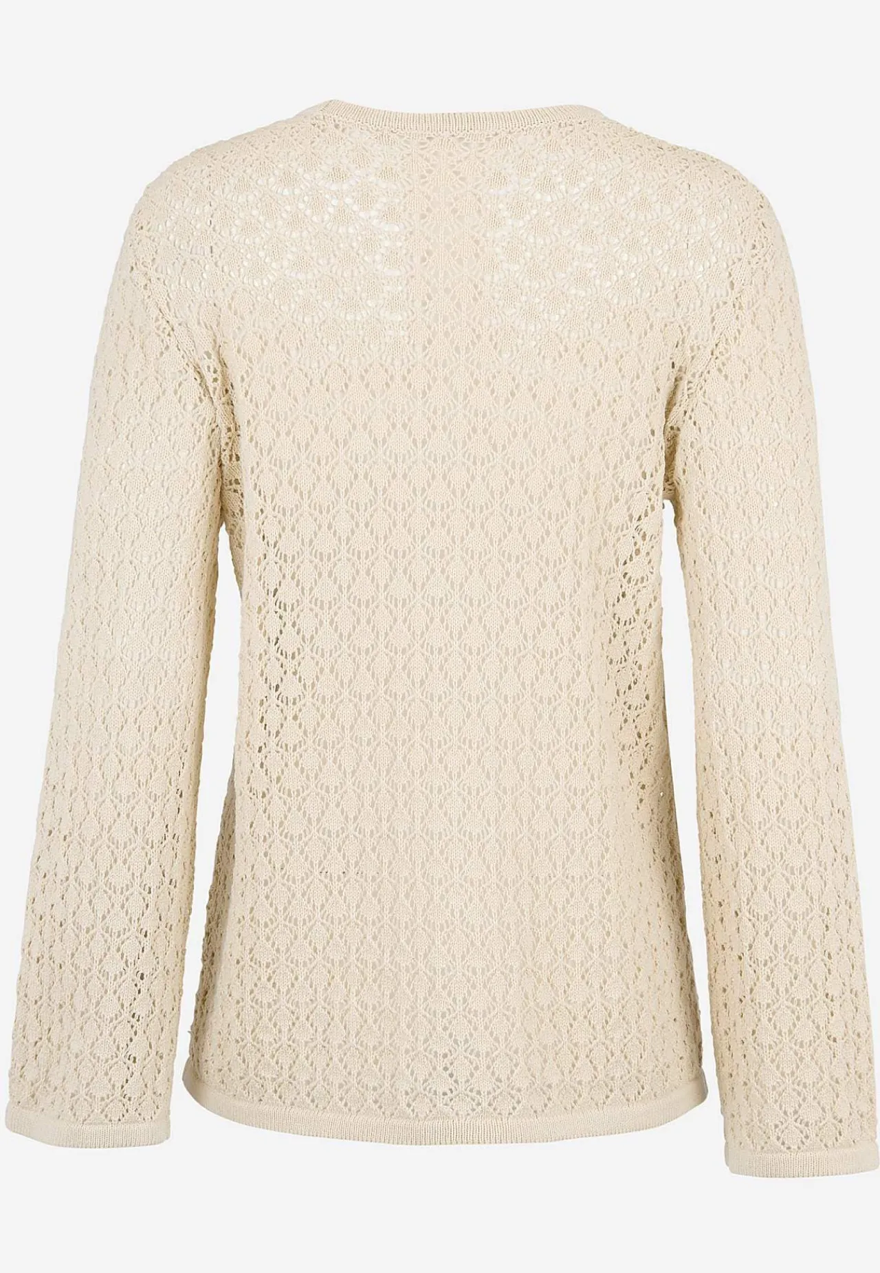 Trøjer|Striktrøjer- Strikket trøje med hulmønster Lys beige