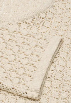Trøjer|Striktrøjer- Strikket trøje med hulmønster Lys beige