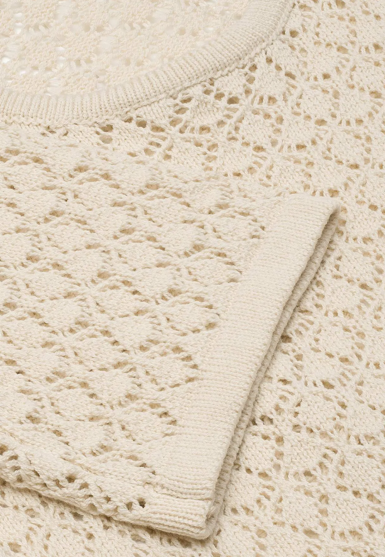 Trøjer|Striktrøjer- Strikket trøje med hulmønster Lys beige
