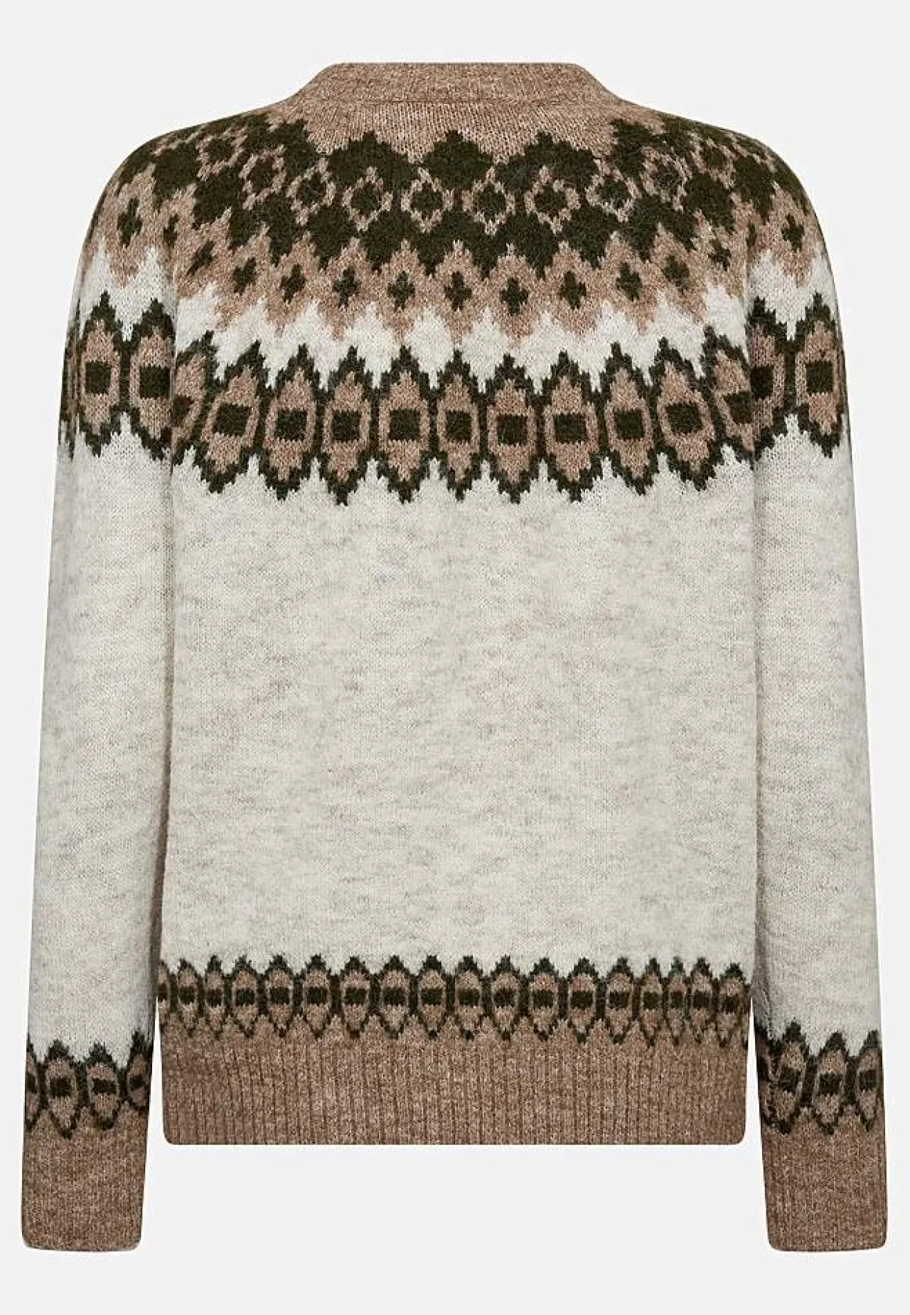 Trøjer|Striktrøjer- Strikket trøje med jacquardmønster Beige melange/mønstret