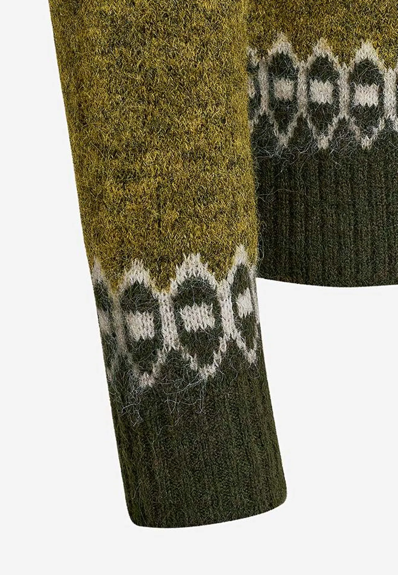 Trøjer|Striktrøjer- Strikket trøje med jacquardmønster Grønmeleret