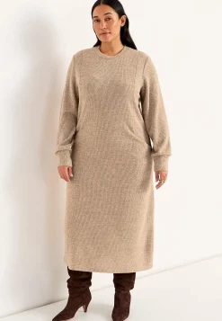 Strikkjoler|Kjoler-Cellbes of Sweden Superblød kjole med lommer Beata Camel beige melange