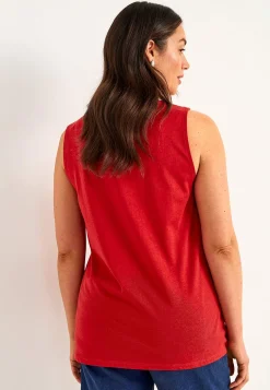 Toppe|Tanktoppe- Tanktop med dekorativ fold Rød