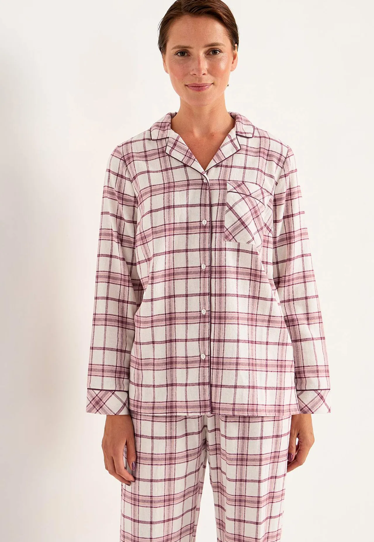 Undertøj|Nat- Og Hyggetøj-Cellbes of Sweden Ternet pyjamas i flonel Beige/Lyserød/Ternet