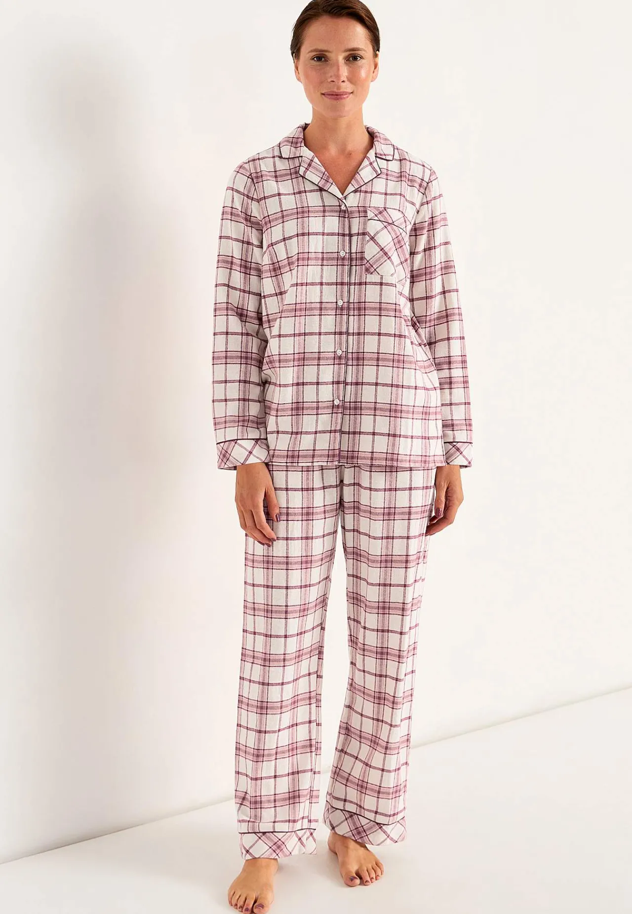 Undertøj|Nat- Og Hyggetøj-Cellbes of Sweden Ternet pyjamas i flonel Beige/Lyserød/Ternet