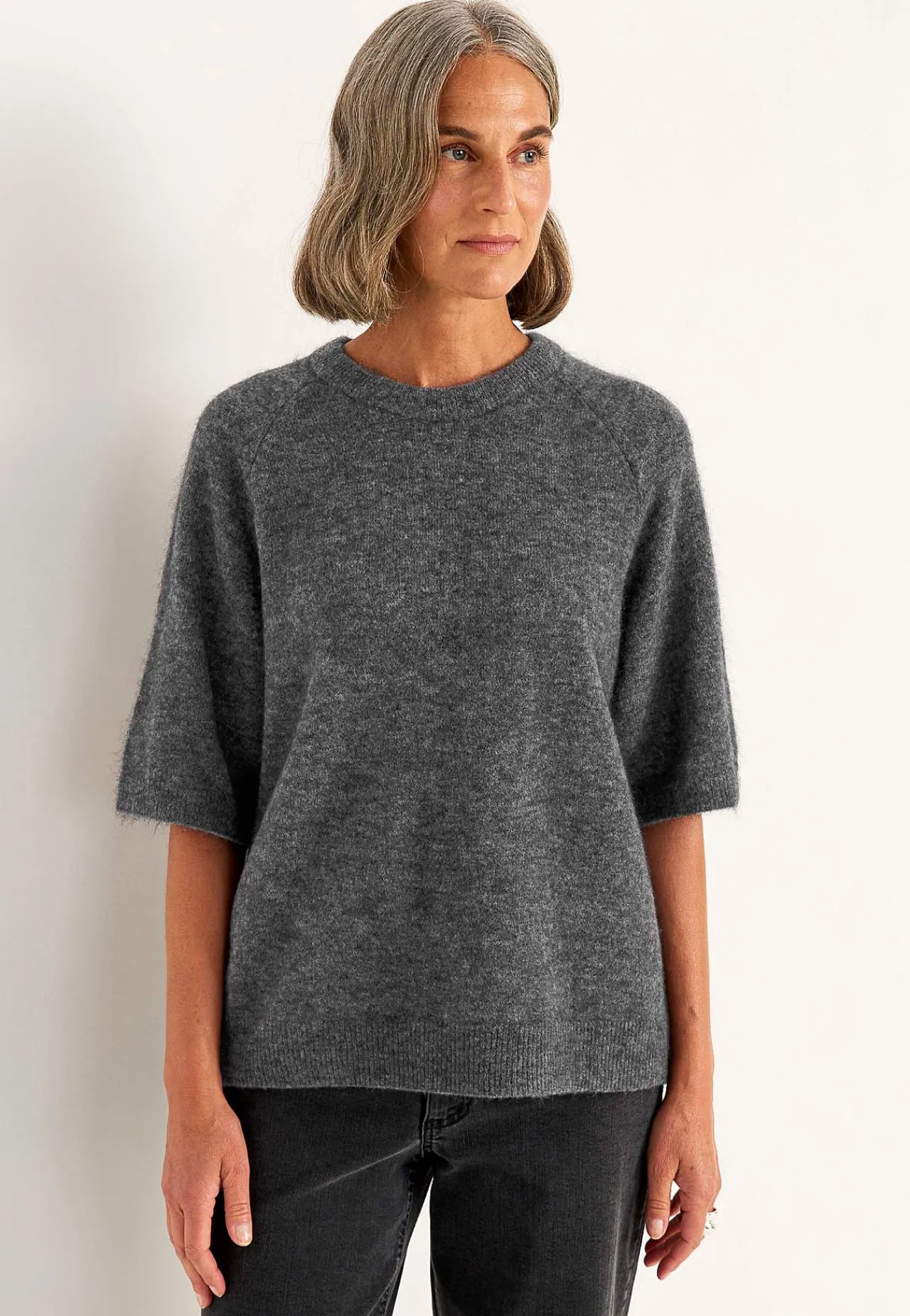 Premium|Premium-Cellbes of Sweden Top Premium i mohair- og uldblanding Mørk gråmeleret