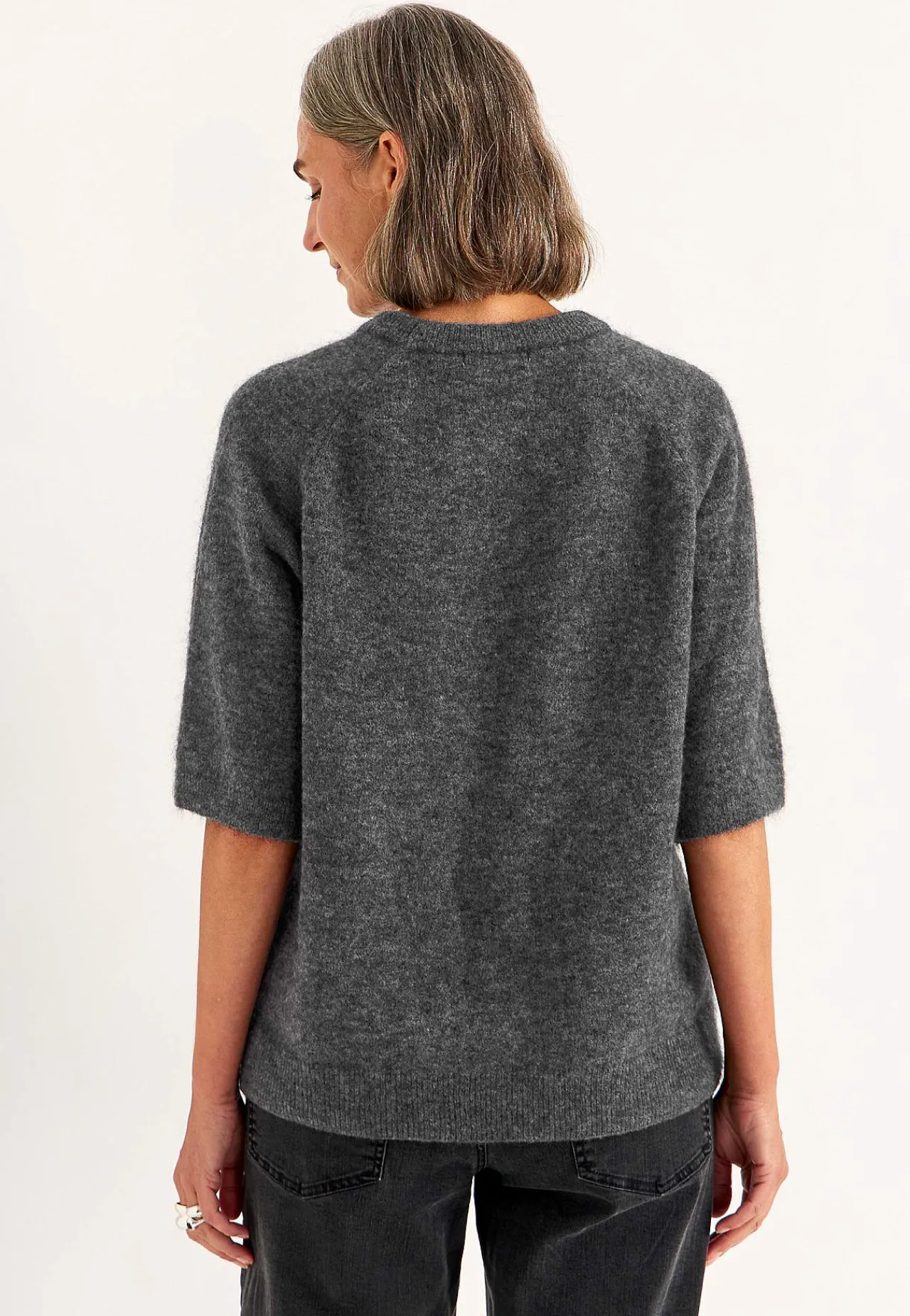 Premium|Premium-Cellbes of Sweden Top Premium i mohair- og uldblanding Mørk gråmeleret