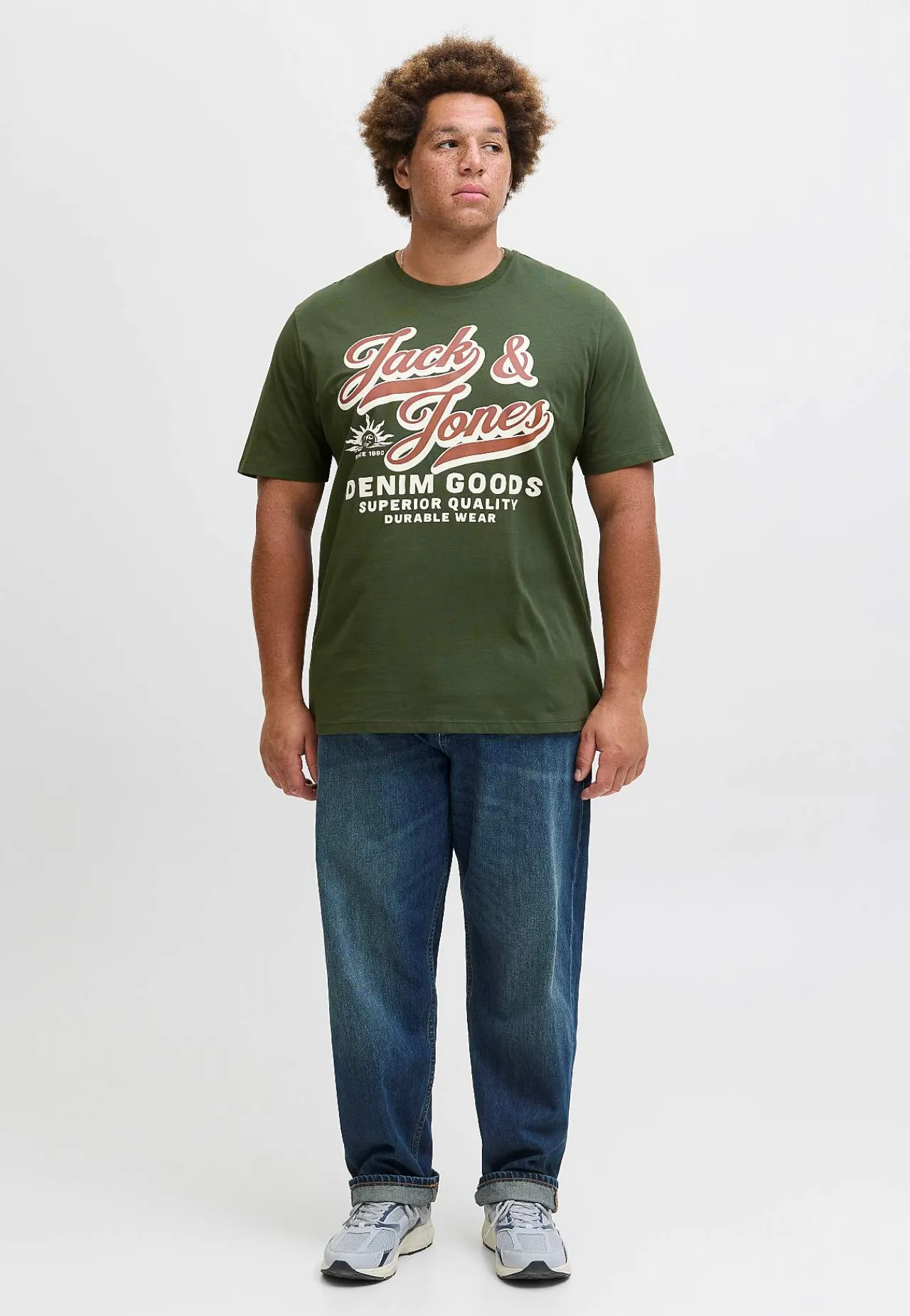 T-Shirts-JACK & JONES PLUS T-shirt med stort tryk ved fronten Mørkegrøn