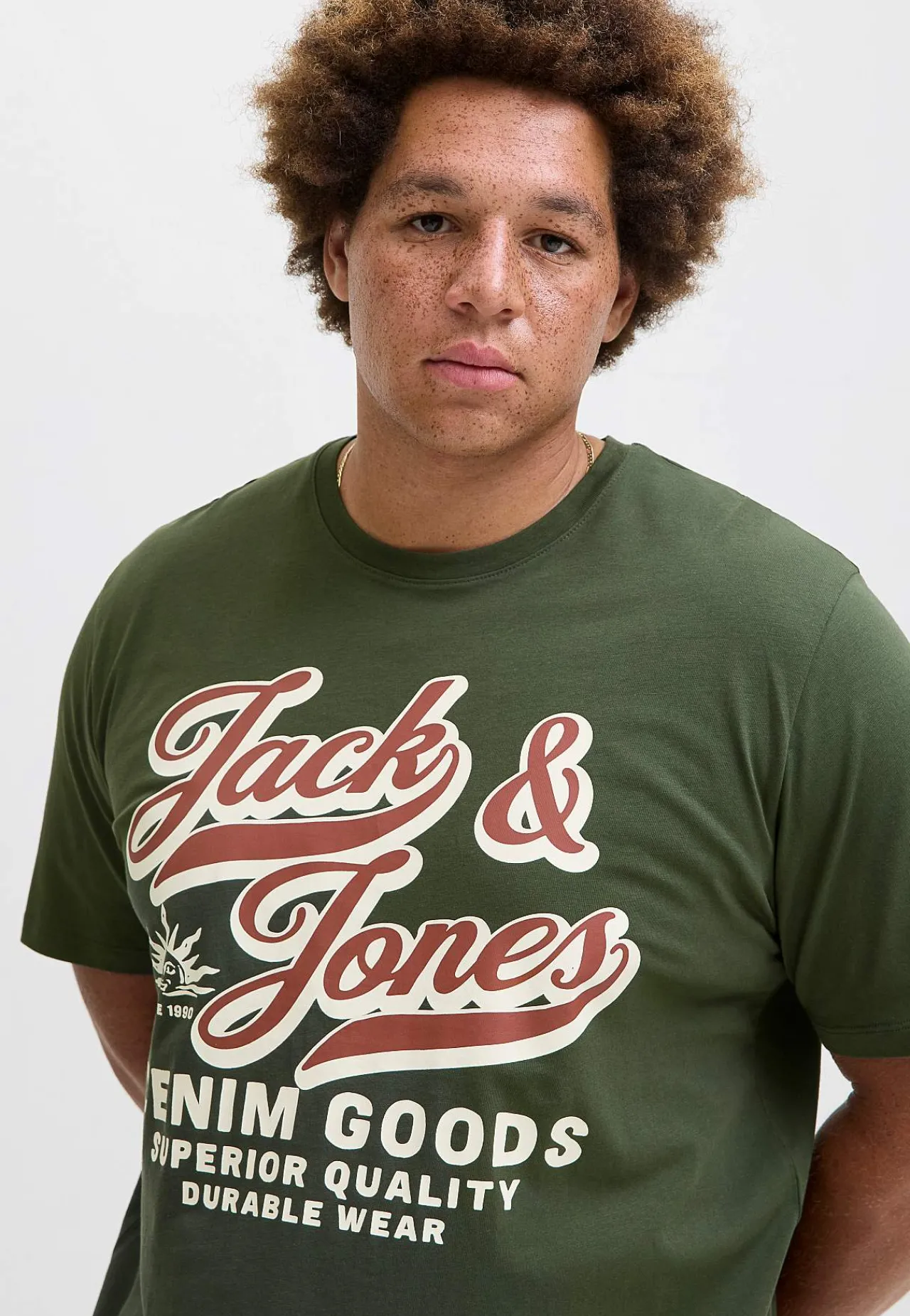 T-Shirts-JACK & JONES PLUS T-shirt med stort tryk ved fronten Mørkegrøn