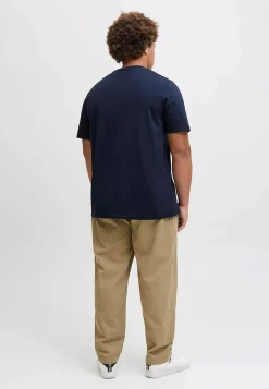 T-Shirts-JACK & JONES PLUS T-shirt med stort tryk ved fronten Marine