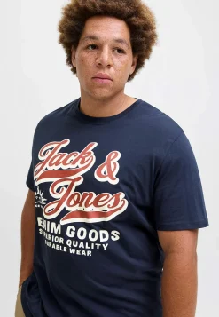 T-Shirts-JACK & JONES PLUS T-shirt med stort tryk ved fronten Marine