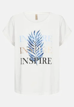 Toppe|T-Shirts-Soyaconcept T-shirt med tryk Offwhite / Blå / Mønstret
