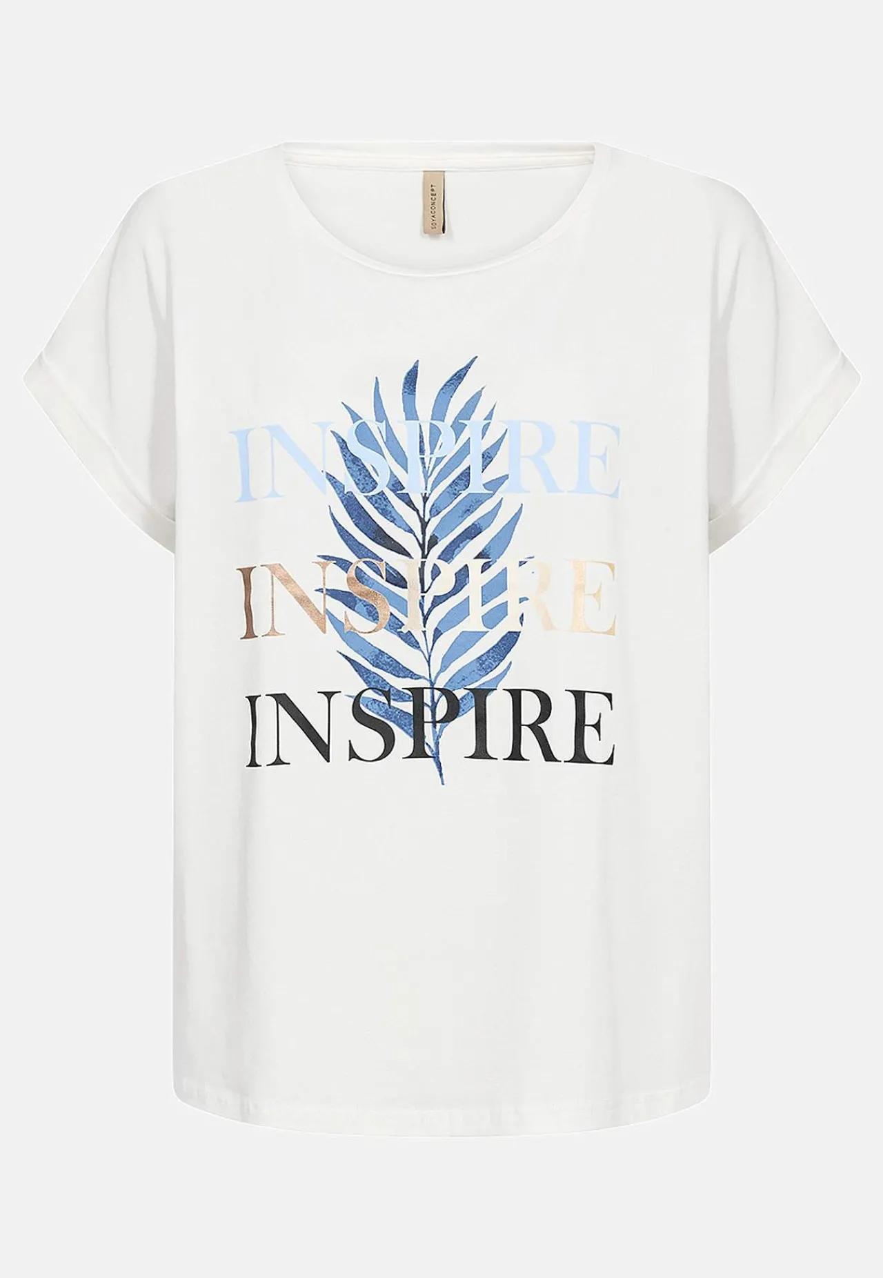 Toppe|T-Shirts-Soyaconcept T-shirt med tryk Offwhite / Blå / Mønstret