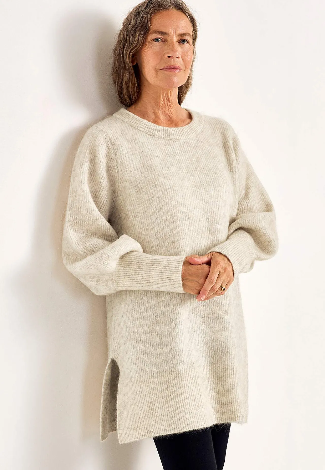 Strikkede|Tunika-Cellbes of Sweden Tunika Premium i mohair- og uldblanding Gråbeige / Meleret