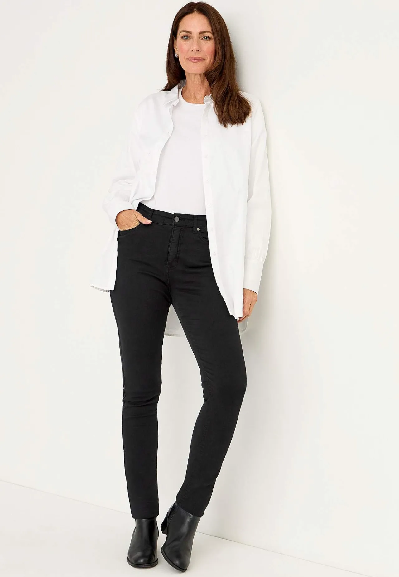 Høj Talje|Flere Længder- Twilljeans med superstræk Paris Sort