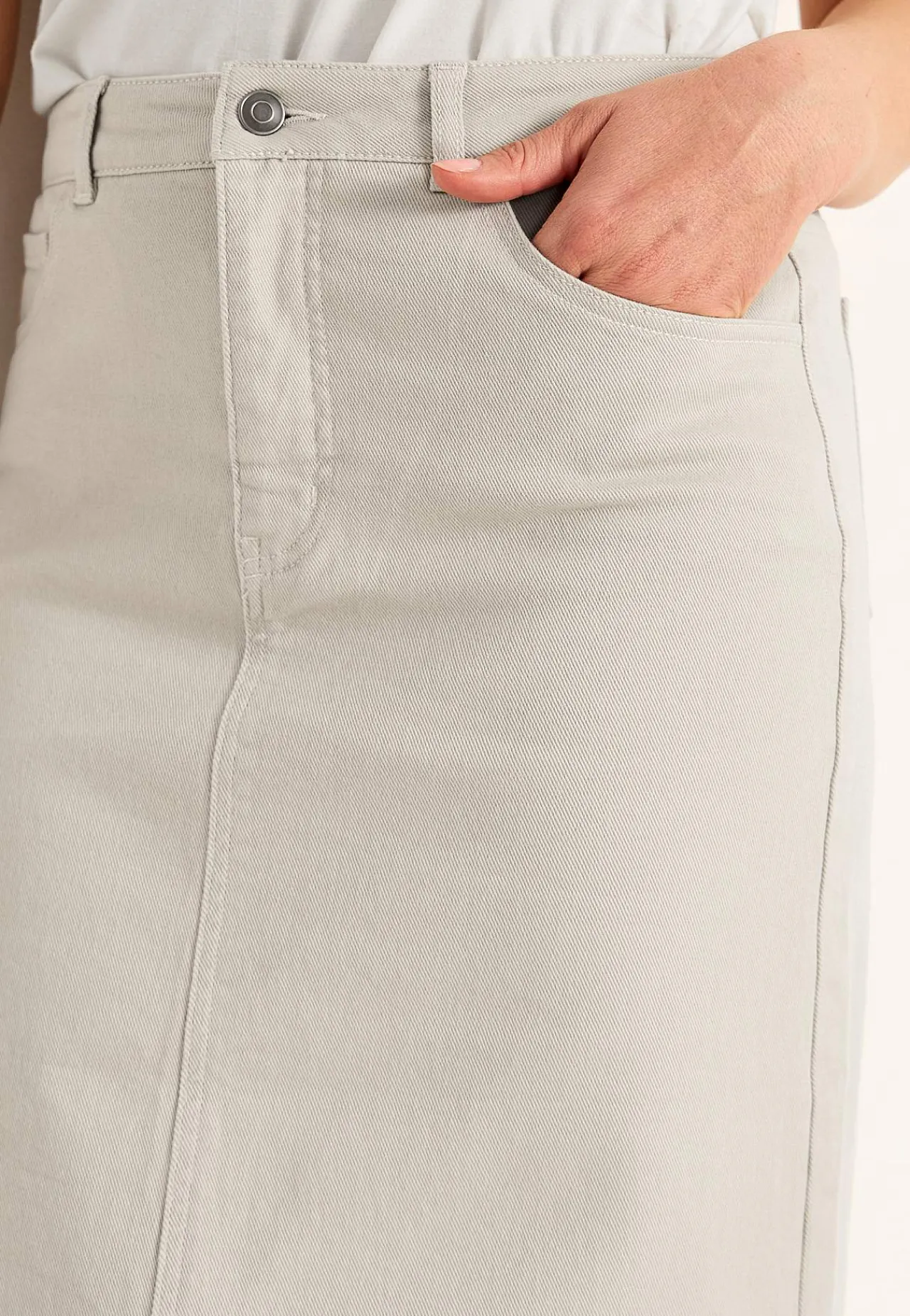 Nederdele|Matchende Sæt- Twillkjole med slids Lys beige