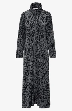 Undertøj|Nat- Og Hyggetøj- Velour, lang morgenkåbe Wilma Leopard