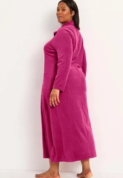 Undertøj|Nat- Og Hyggetøj- Velour, lang morgenkåbe Wilma Cerise