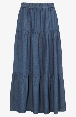 Nederdele|Denimnederdele- Volantnederdel i denim Blå denim